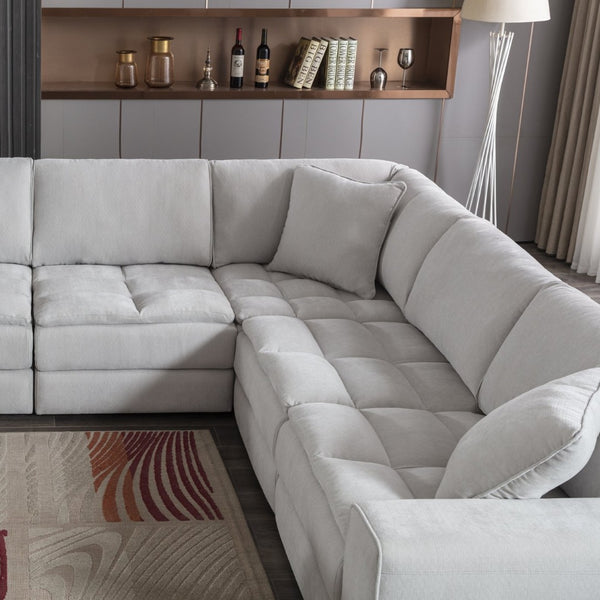 English Elm Breton Tufted Modular Sectional Six Piece Polyester Set with Ottoman for Living Rooms T2574S00304