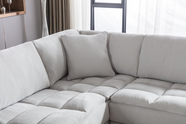 English Elm Breton Tufted Modular Sectional Six Piece Polyester Set with Ottoman for Living Rooms T2574S00304