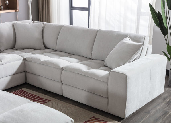 English Elm Breton Tufted Modular Sectional Six Piece Polyester Set with Ottoman for Living Rooms T2574S00304
