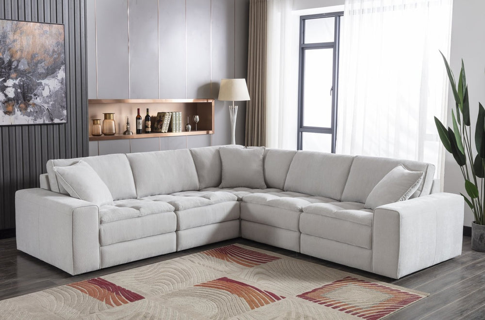 English Elm Breton Tufted Polyester Modular Sectional Sofa Five Piece Set for Open Living Spaces T2574S00305