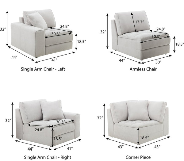 English Elm Breton Tufted Polyester Modular Sectional Sofa Five Piece Set for Open Living Spaces T2574S00305