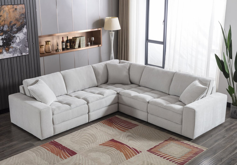 English Elm Breton Tufted Polyester Modular Sectional Sofa Five Piece Set for Open Living Spaces T2574S00305