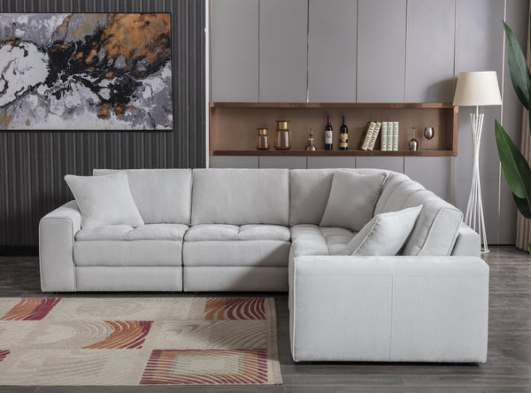 English Elm Breton Tufted Polyester Modular Sectional Sofa Five Piece Set for Open Living Spaces T2574S00305