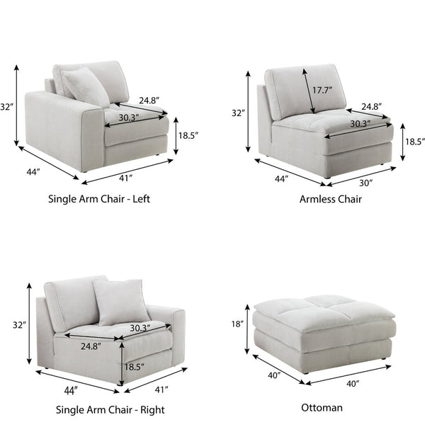 English Elm Breton Modular Tufted Sofa Set with Ottoman Polyester Blend Neutral Living Room T2574S00306
