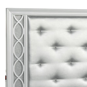 English Elm Galaxy Tufted Silver Fabric King Bed with Led Lighting and Pearlized White Frame T2574S00309