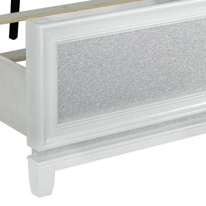 English Elm Galaxy Tufted Silver Fabric King Bed with Led Lighting and Pearlized White Frame T2574S00309
