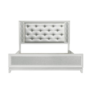 English Elm Galaxy Tufted Silver Fabric King Bed with Led Lighting and Pearlized White Frame T2574S00309