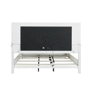English Elm Galaxy Tufted Silver Fabric King Bed with Led Lighting and Pearlized White Frame T2574S00309