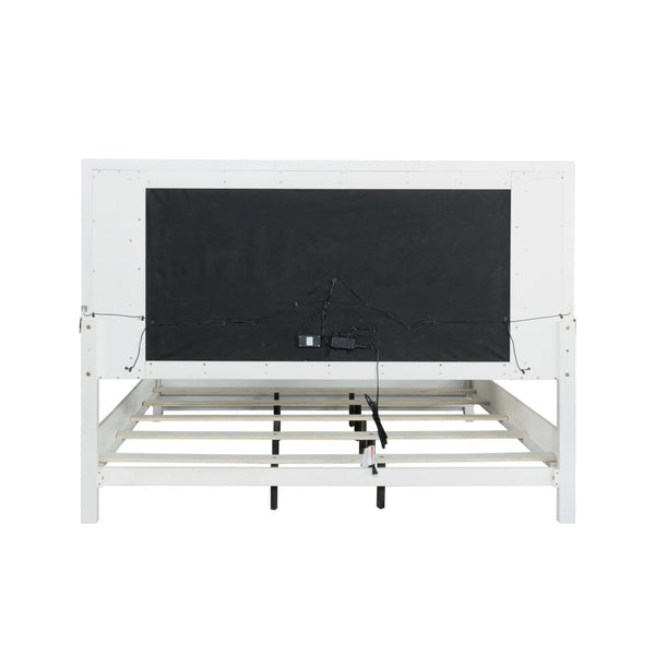 English Elm Galaxy Tufted Silver Fabric King Bed with Led Lighting and Pearlized White Frame T2574S00309