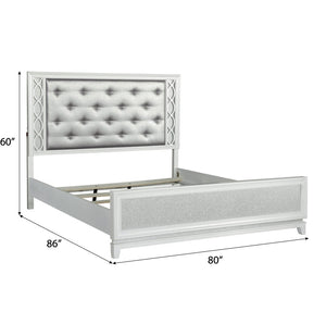 English Elm Galaxy Tufted Silver Fabric King Bed with Led Lighting and Pearlized White Frame T2574S00309