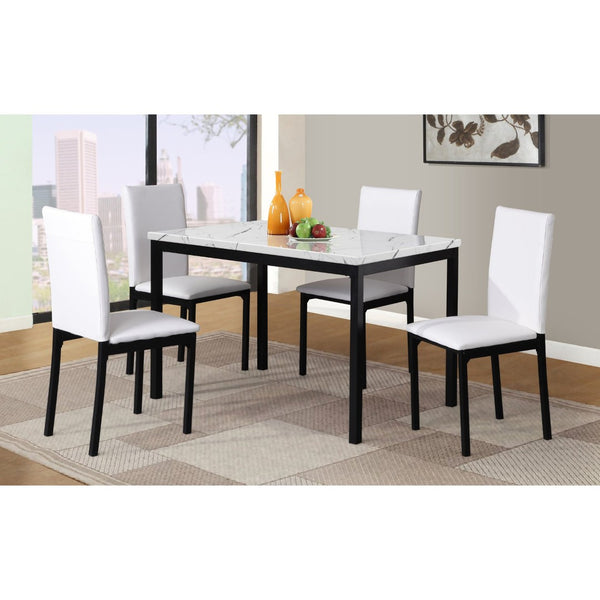 English Elm Citico 5 Piece Metal Dining Set Faux Marble Table Vinyl Upholstered Cafe Chairs White T2574S00311