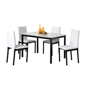 English Elm Citico 5 Piece Metal Dining Set Faux Marble Table Vinyl Upholstered Cafe Chairs White T2574S00311