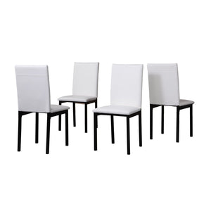 English Elm Citico 5 Piece Metal Dining Set Faux Marble Table Vinyl Upholstered Cafe Chairs White T2574S00311
