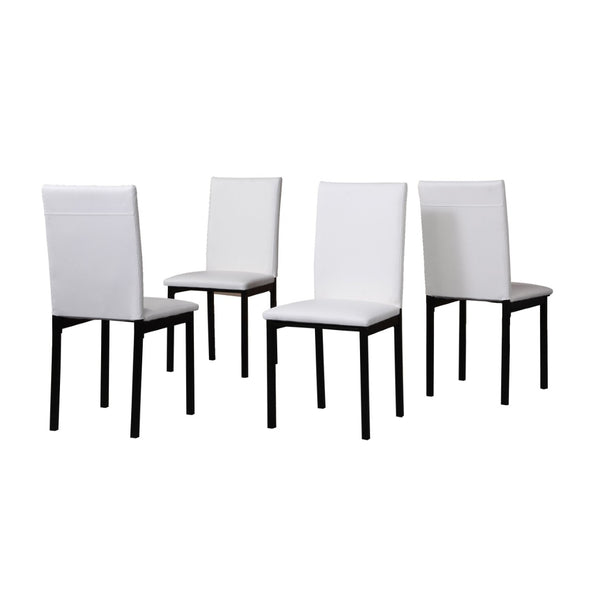 English Elm Citico 5 Piece Metal Dining Set Faux Marble Table Vinyl Upholstered Cafe Chairs White T2574S00311