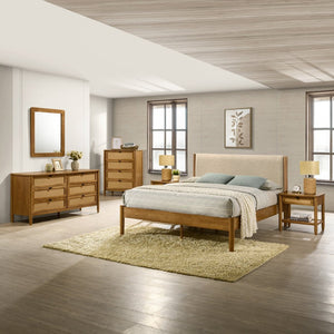 English Elm Vichy Queen Bedroom Set Rattan Drawer Fronts Rubberwood and Walnut Finish Six Piece T2574S00314