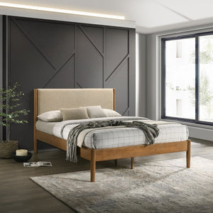 English Elm Vichy Queen Bedroom Set Rubberwood Rattan Drawers Walnut Finish Mid-century 5 Piece T2574S00315