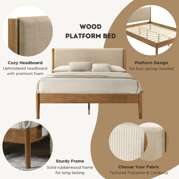 English Elm Vichy Queen Platform Bedroom Set Rattan Fronts Walnut Finish Mid-century 5 Piece T2574S00316