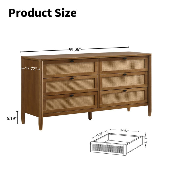 English Elm Vichy Queen Bedroom Set Rubberwood Rattan Drawer Fronts Walnut Organic Modern Style T2574S00317
