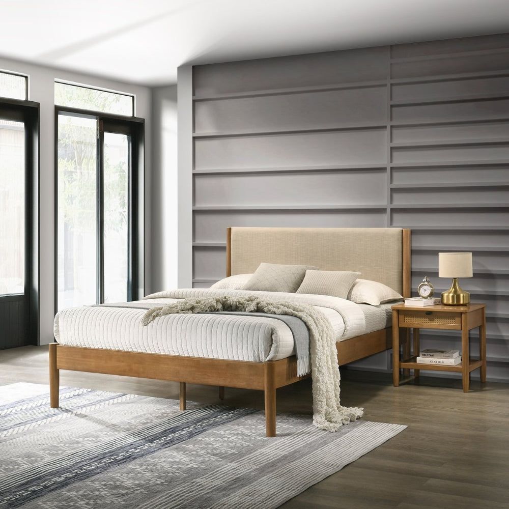 English Elm Vichy Queen Bedroom Set Rubberwood Rattan Drawer Fronts Walnut Organic Modern Style T2574S00317