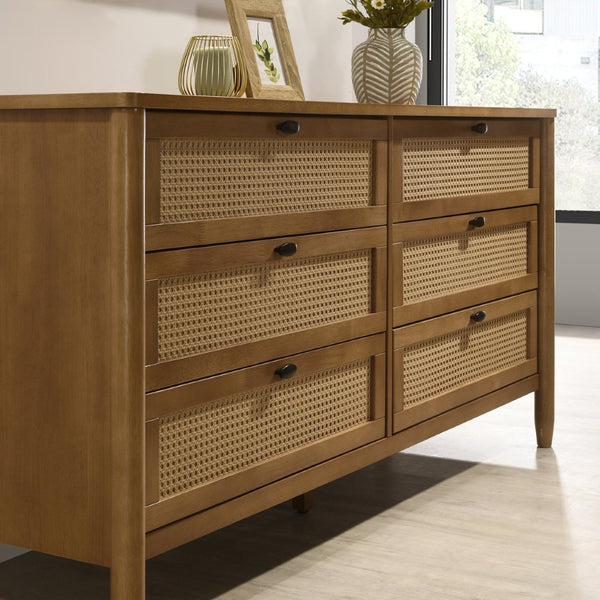English Elm Vichy Queen Bedroom Set Rubberwood Rattan Drawer Fronts Walnut Organic Modern Style T2574S00317