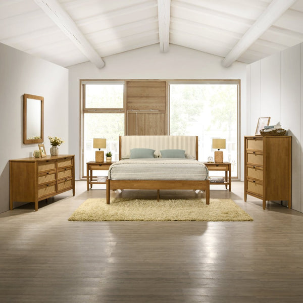 English Elm Vichy Six Piece Queen Bedroom Set Rubberwood Rattan Corduroy Walnut Organic Modern T2574S00318