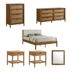 English Elm Vichy Six Piece Queen Bedroom Set Rubberwood Rattan Corduroy Walnut Organic Modern T2574S00318