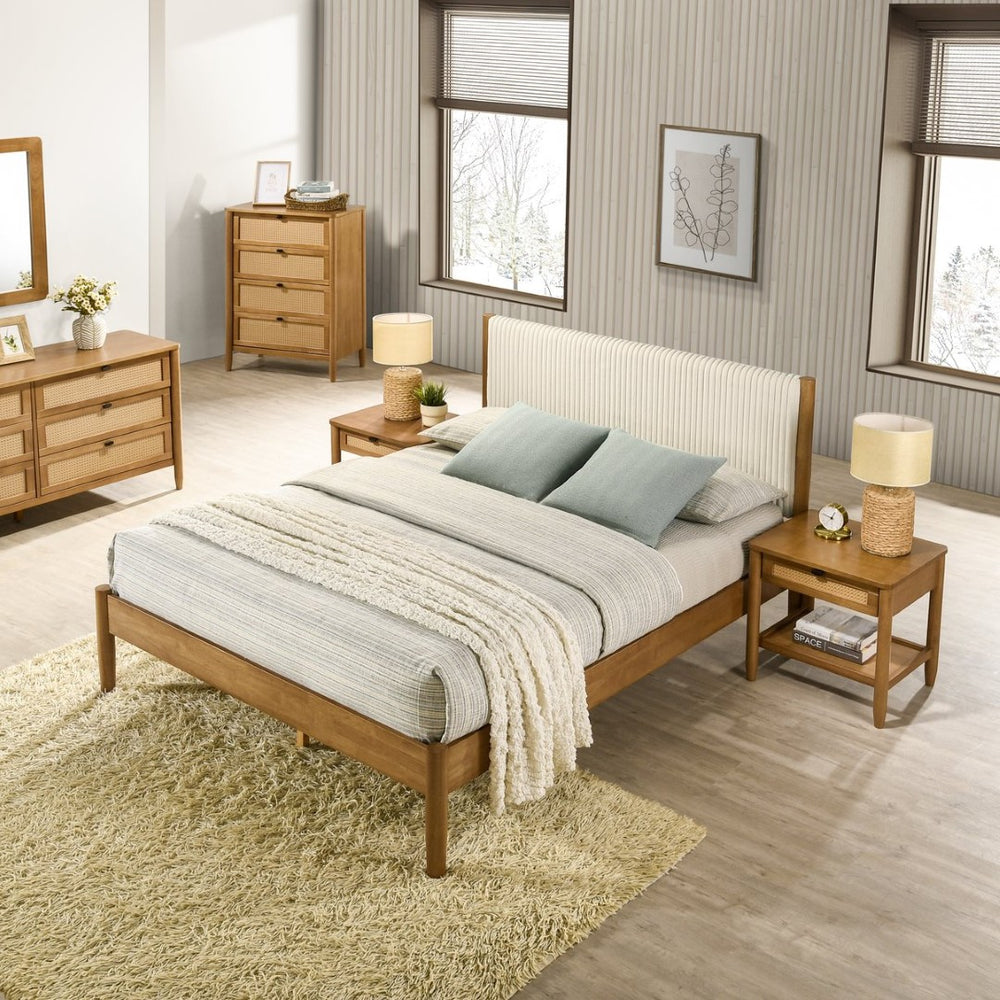 English Elm Vichy Six Piece Queen Bedroom Set Rubberwood Rattan Corduroy Walnut Organic Modern T2574S00318