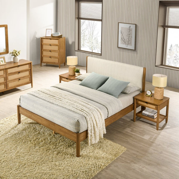English Elm Vichy Six Piece Queen Bedroom Set Rubberwood Rattan Corduroy Walnut Organic Modern T2574S00318