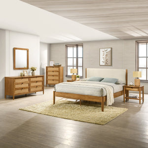 English Elm Vichy Six Piece Queen Bedroom Set Rubberwood Rattan Corduroy Walnut Organic Modern T2574S00318