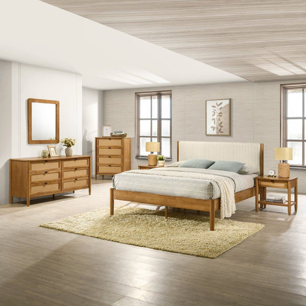 English Elm Vichy Six Piece Queen Bedroom Set Rubberwood Rattan Corduroy Walnut Organic Modern T2574S00318