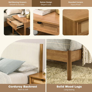 English Elm Vichy Six Piece Queen Bedroom Set Rubberwood Rattan Corduroy Walnut Organic Modern T2574S00318