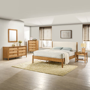 English Elm Vichy Queen Bedroom Set Rattan Fronts Corduroy Headboard Walnut Finish 5 Piece T2574S00319