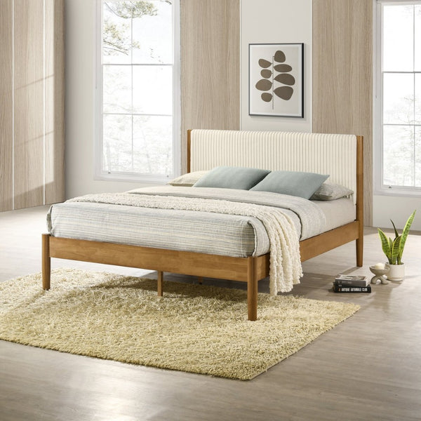 English Elm Vichy Queen Bedroom Set Rubberwood Corduroy Headboard Rattan Drawers Walnut Finish T2574S00320