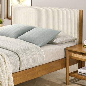 English Elm Vichy Queen Bedroom Set Rubberwood Corduroy Headboard Rattan Drawers Walnut Finish T2574S00320