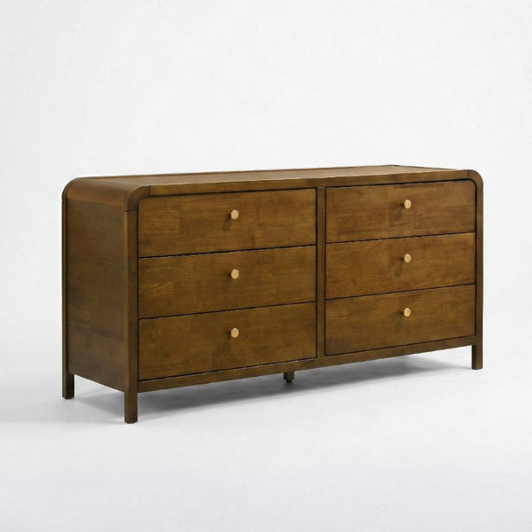 English Elm Eldren Six Drawer Rubberwood Dresser with Gold Hardware and Warm Walnut Tone Finish T2574S00322