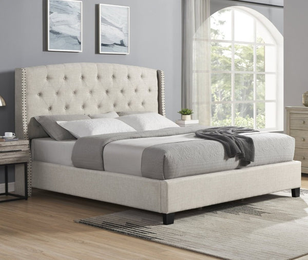 English Elm Nantarre Wingback Platform Bed Linen Upholstered Tufted Headboard with Nailhead Trim T2574S00323