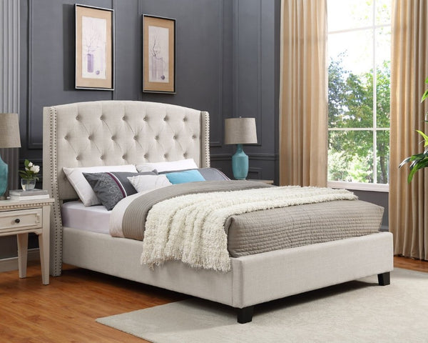 English Elm Nantarre Wingback Platform Bed Linen Upholstered Tufted Headboard with Nailhead Trim T2574S00323