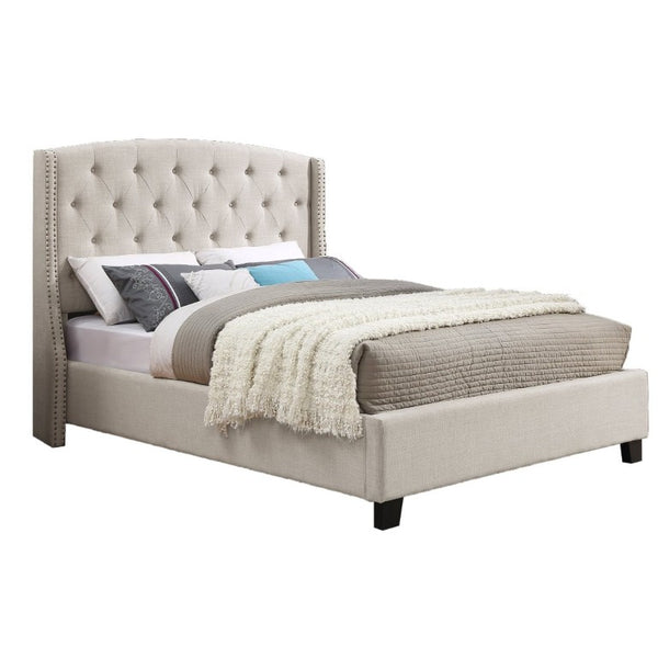 English Elm Nantarre Wingback Platform Bed Linen Upholstered Tufted Headboard with Nailhead Trim T2574S00323