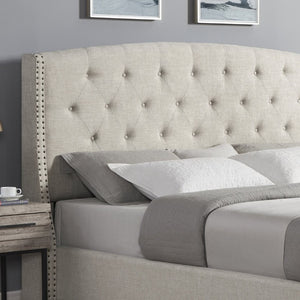 English Elm Nantarre Wingback Platform Bed Linen Upholstered Tufted Headboard with Nailhead Trim T2574S00323