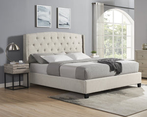 English Elm Astral Wingback Platform Bed Set with Tufted Linen Headboard and Two Wood Nightstands T2574S00324