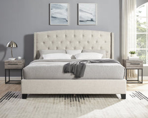 English Elm Astral Wingback Platform Bed Set with Tufted Linen Headboard and Two Wood Nightstands T2574S00324