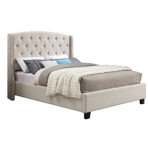 English Elm Astral Wingback Platform Bed Set with Tufted Linen Headboard and Two Wood Nightstands T2574S00324