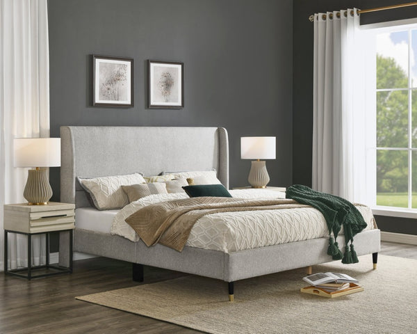 English Elm Arles Wingback Upholstered Platform Bedroom Set with Fabric Headboard and Wood Nightstands Light Gray T2574S00328