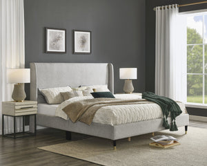 English Elm Arles Wingback Upholstered Platform Bed Set with Two Single Drawer Nightstands Light Gray T2574S00329