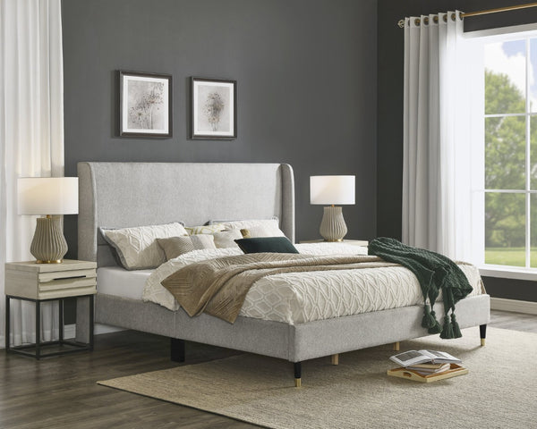 English Elm Arles Wingback Upholstered Platform Bed Set with Two Single Drawer Nightstands Light Gray T2574S00329