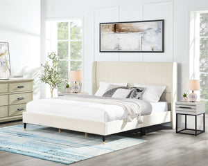 English Elm Arles Wingback Upholstered Platform Bed Set with Two Single Drawer Nightstands Beige T2574S00330