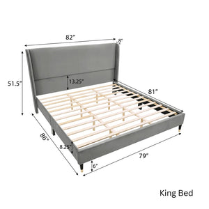 English Elm Arles Wingback Upholstered Platform Bed Set with Two Single Drawer Nightstands Gray T2574S00331