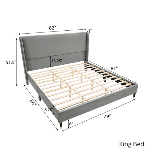 English Elm Arles Wingback Upholstered Platform Bed Set with Two Single Drawer Nightstands Gray T2574S00331