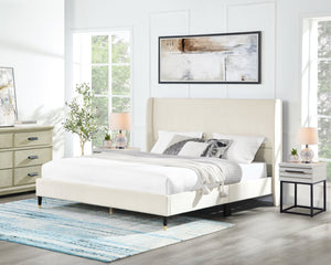 English Elm Arles Wingback Upholstered Platform Bedroom Set with Fabric Headboard and Wood Nightstands Beige T2574S00332