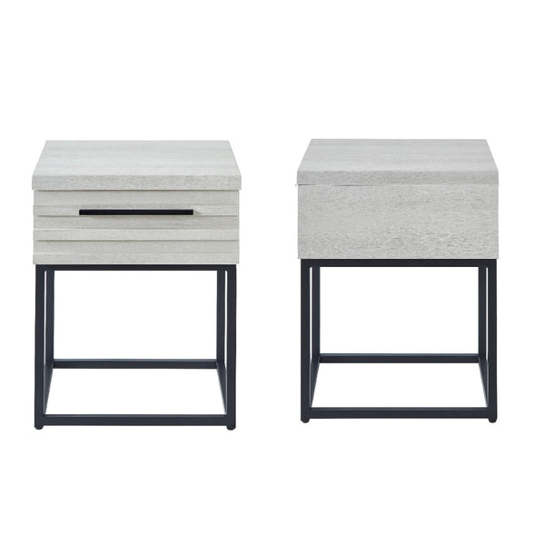 English Elm Arles Wingback Upholstered Platform Bedroom Set with Fabric Headboard and Wood Nightstands Gray T2574S00333